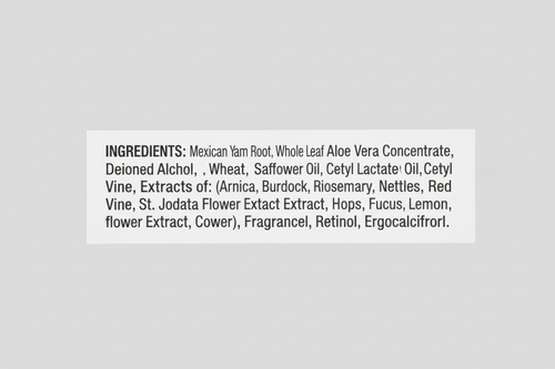 Product packaging with ingredients listed on a white background