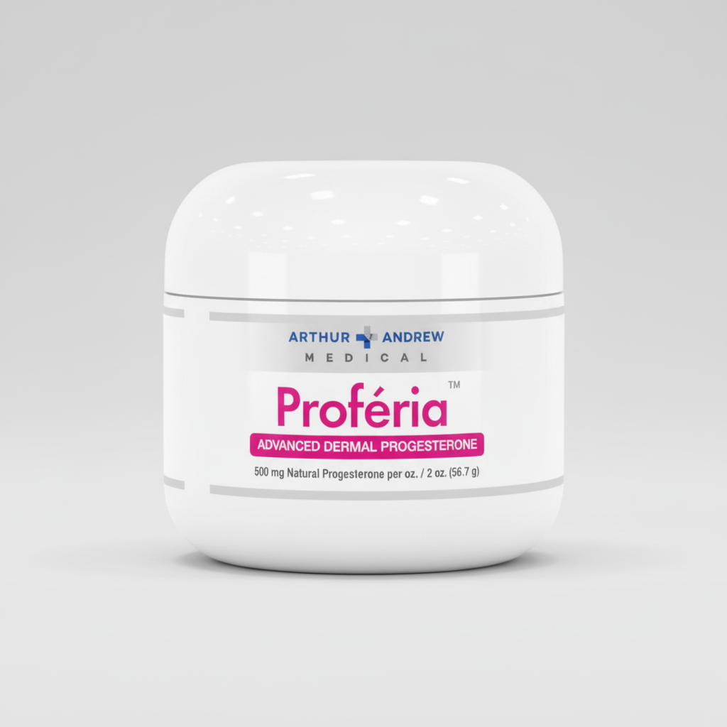Jar of Arthur Andrew Medical Proferia on a white background