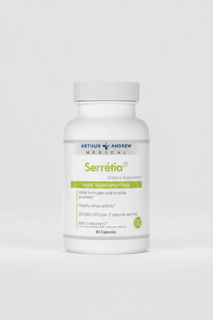 Arthur Andrew Medical Serretia dietary supplement bottle on a white background