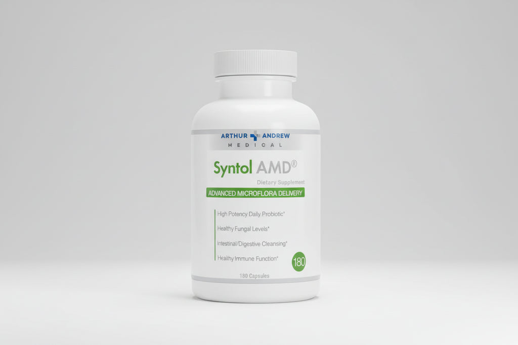 Arthur Andrew Medical Syntol AMD dietary supplement bottle on a white background