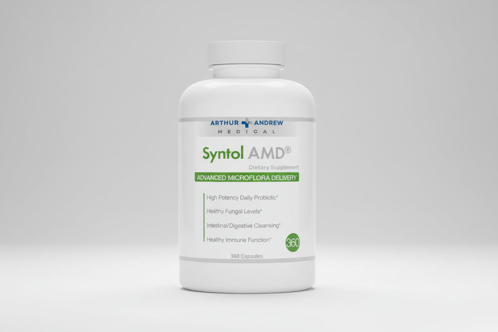 Arthur Andrew Medical Syntol AMD dietary supplement bottle on a white background