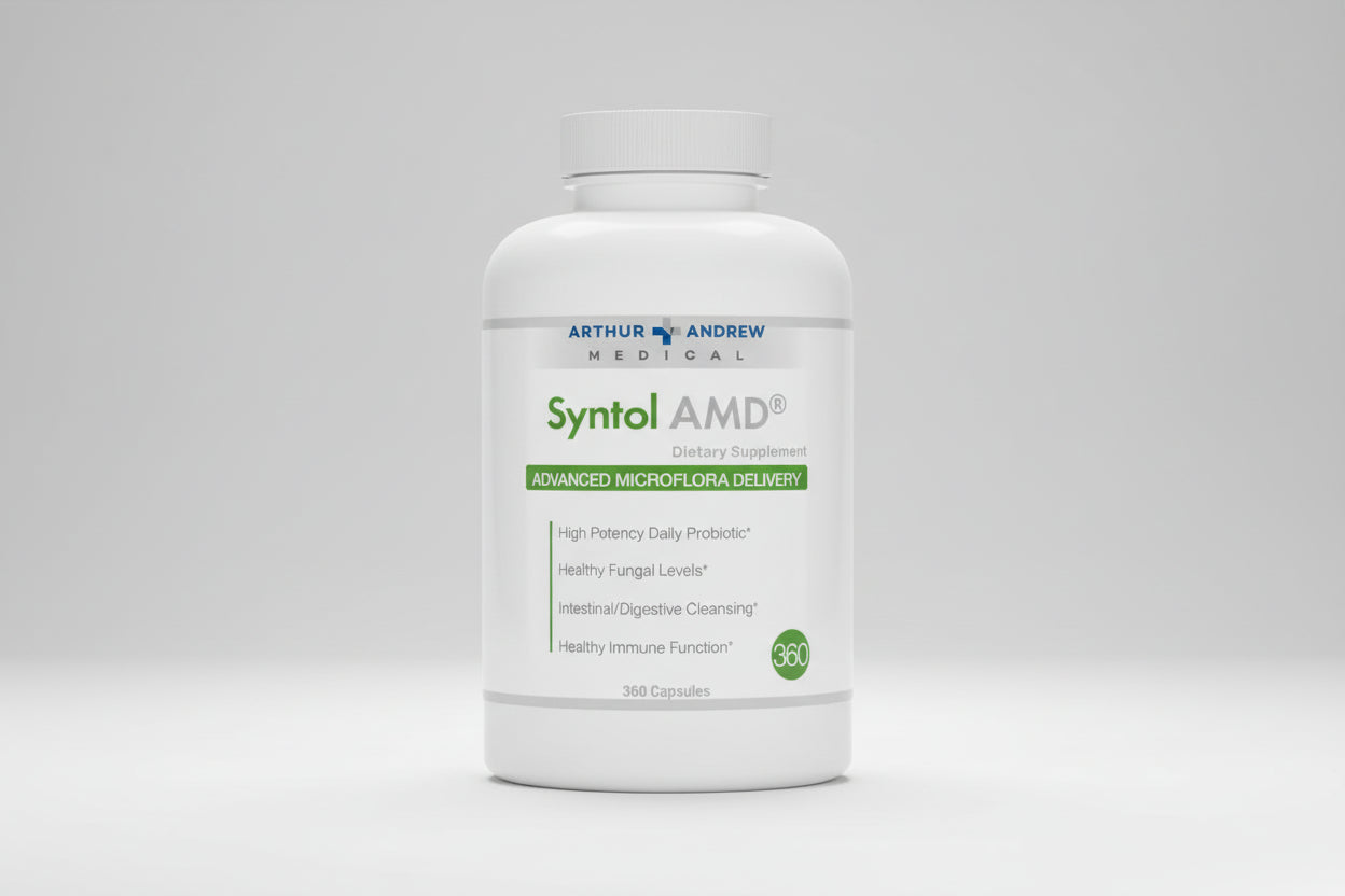Arthur Andrew Medical Syntol AMD dietary supplement bottle on a white background