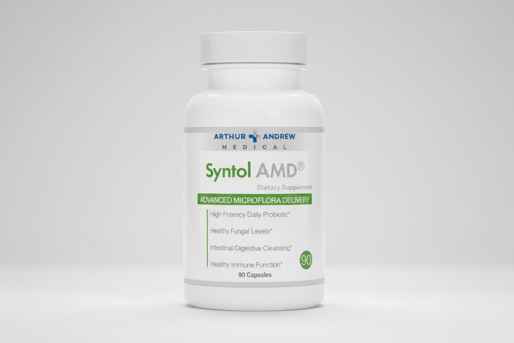Arthur Andrew Medical Syntol AMD dietary supplement bottle on a white background
