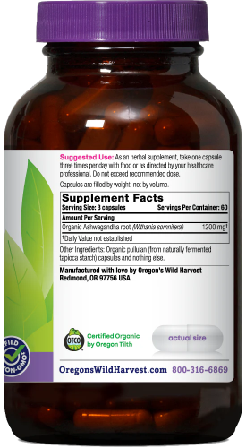 Oregon's Wild Harvest Ashwagandha 180 Organic Vegan Capsules