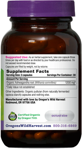 Oregon's Wild Harvest Ashwagandha 90 Organic Vegan Capsules