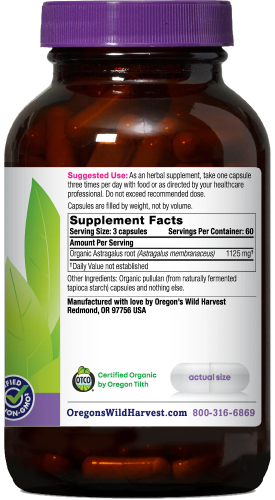 Oregon's Wild Harvest Astragalus 180 Organic Vegan Capsules