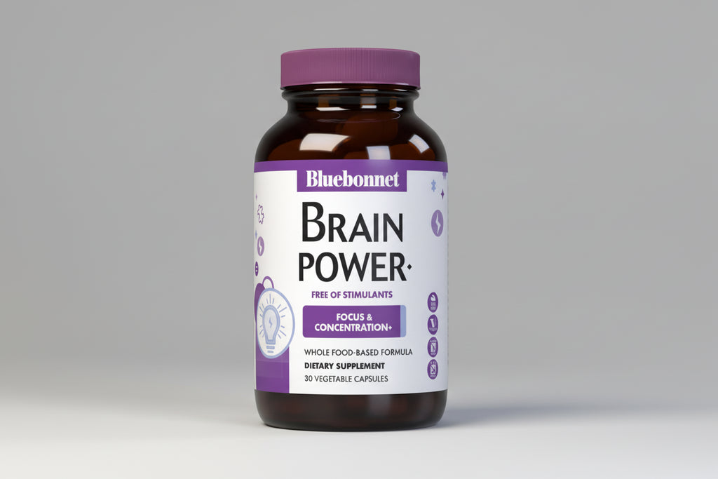 Bluebonnet Brain Power dietary supplement bottle on a white background