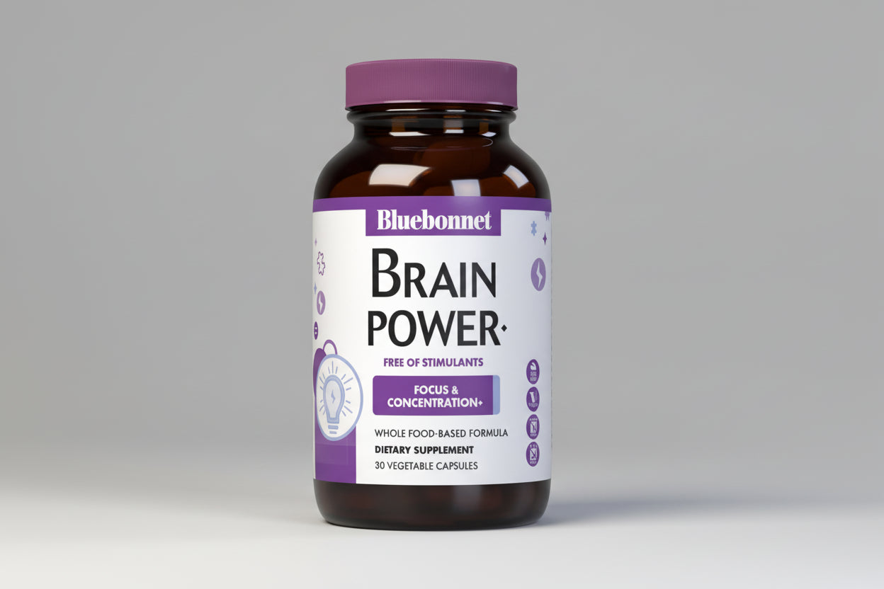 Bluebonnet Brain Power dietary supplement bottle on a white background