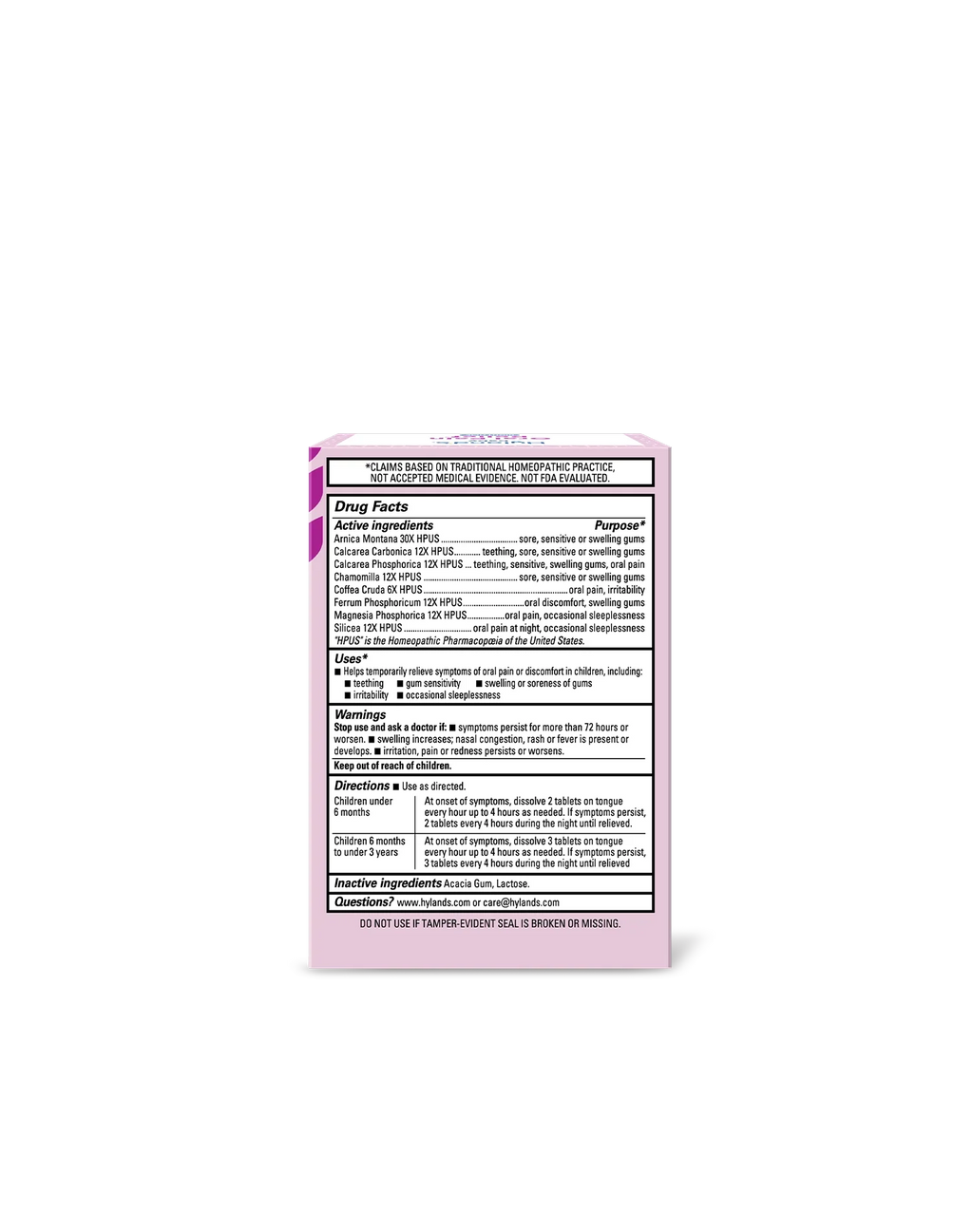 Hyland's Baby Nighttime Oral Pain Relief — 125 Tablets — manufacturer label