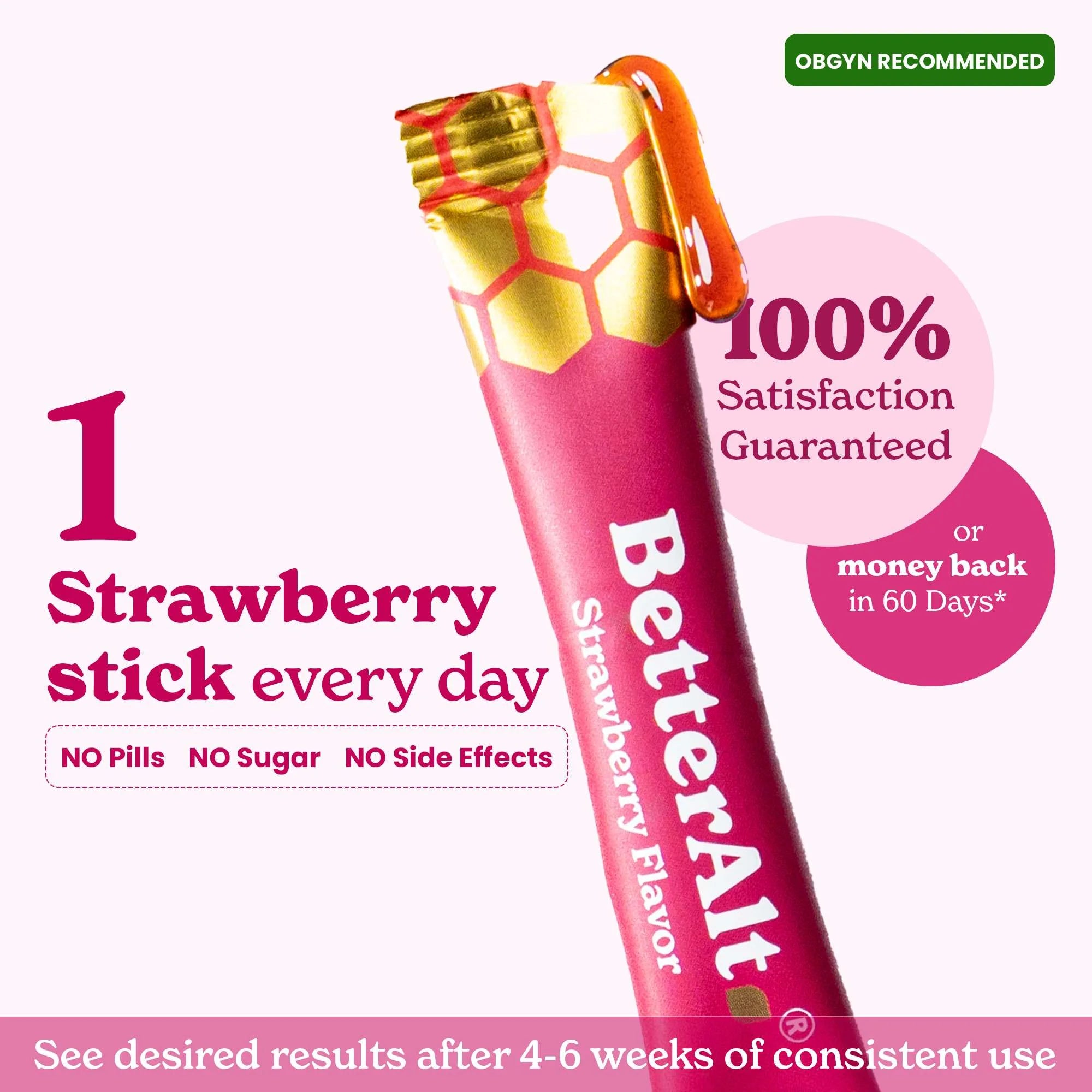 Pink 'Betteralt' product with text on a white background