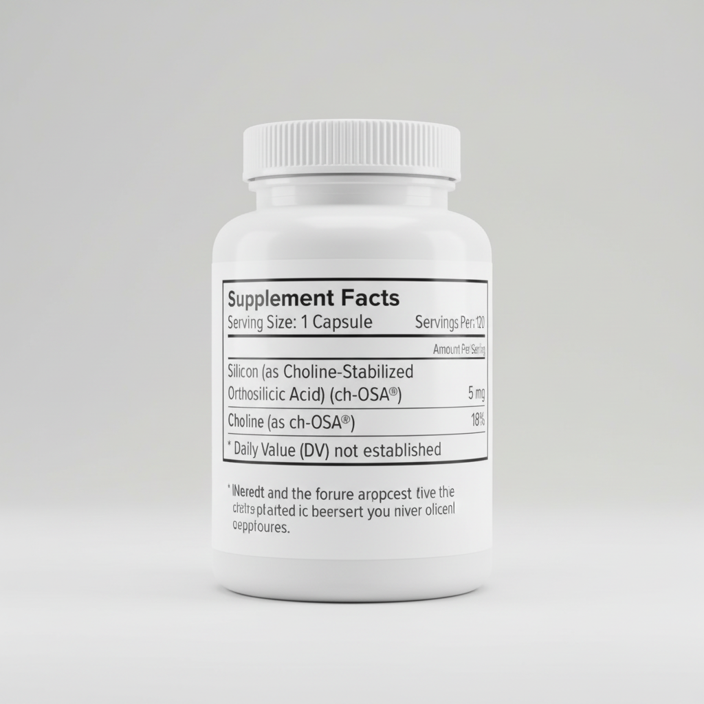 Supplement facts label with ch-OSA and Choline on a white background