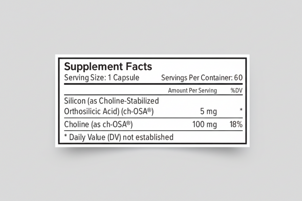 Supplement facts label with ch-OSA and Choline on a white background
