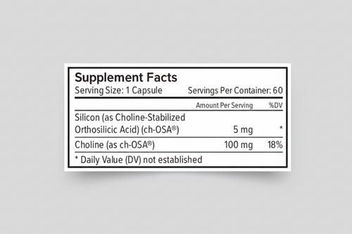 Supplement facts label with ch-OSA and Choline on a white background