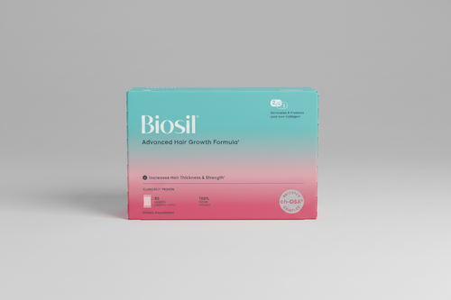 Biosil Advanced Hair Growth Formula packaging on a white background