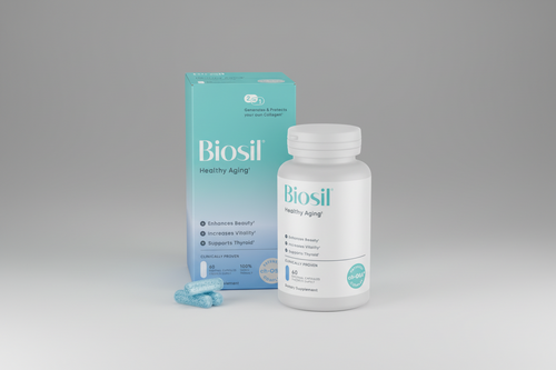 Biosil supplement bottle and packaging on a white background