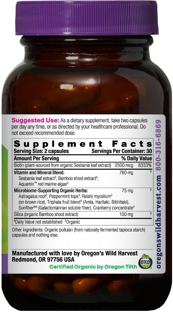 Oregon's Wild Harvest Biotin & Silica Organic 60 Capsules right side