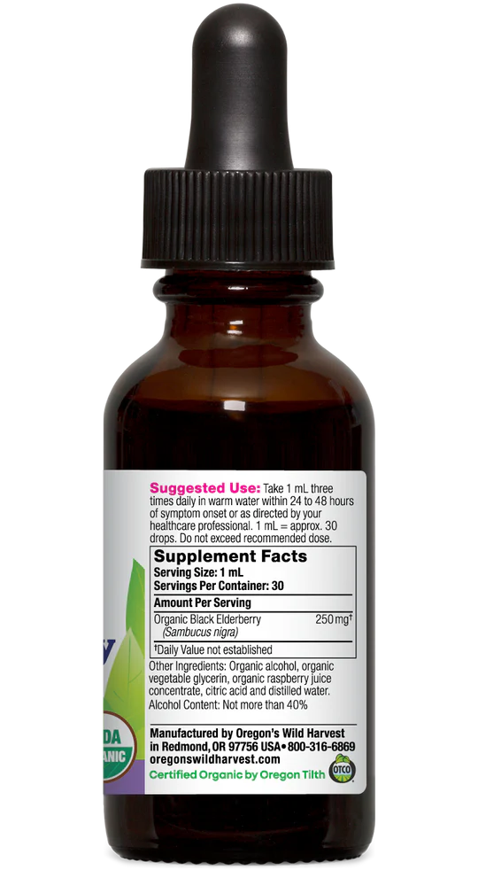Oregon's Wild Harvest Black Elderberry Elixir Organic Herbal Extract 1 oz