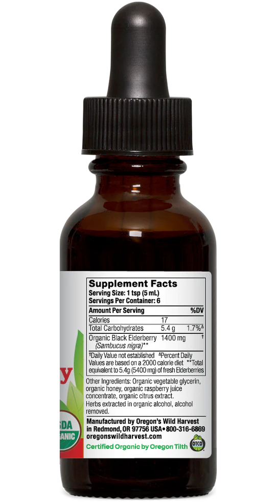 Oregon's Wild Harvest Black Elderberry Honey Organic Alcohol-Free 1 oz