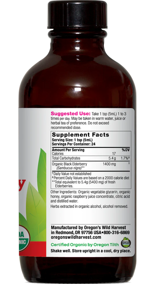 Oregon's Wild Harvest Black Elderberry Honey Organic Extract 4 oz