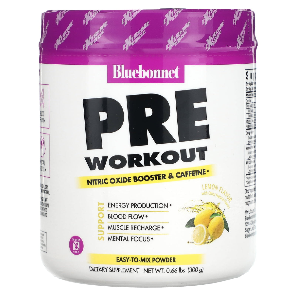 Bluebonnet Pre Workout Powder Lemon 0.66 lb container