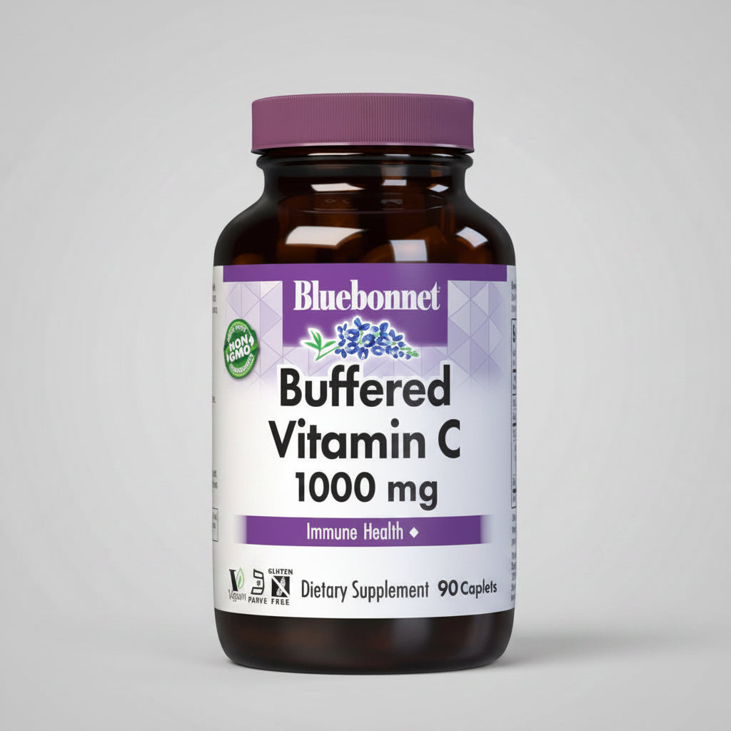 Bluebonnet Buffered Vitamin C supplement bottle on a white background