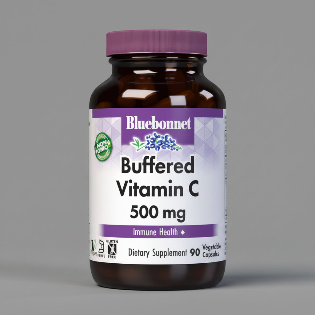 Bluebonnet Buffered Vitamin C supplement bottle on a white background