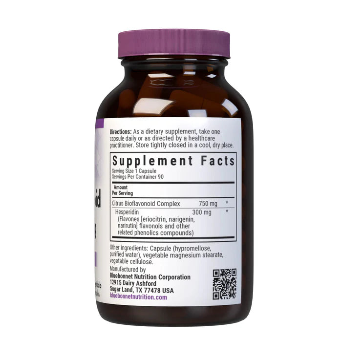 Supplement bottle with purple cap and label on a white background