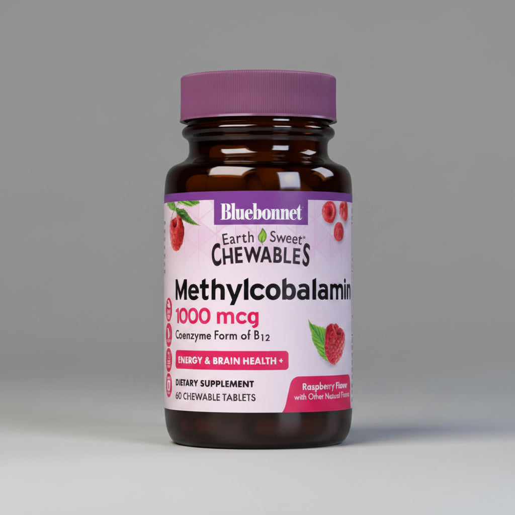 Bluebonnet Methylcobalamin chewable supplement bottle on a white background