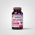 Bluebonnet Methylfolate supplement bottle with raspberry flavor on a white background