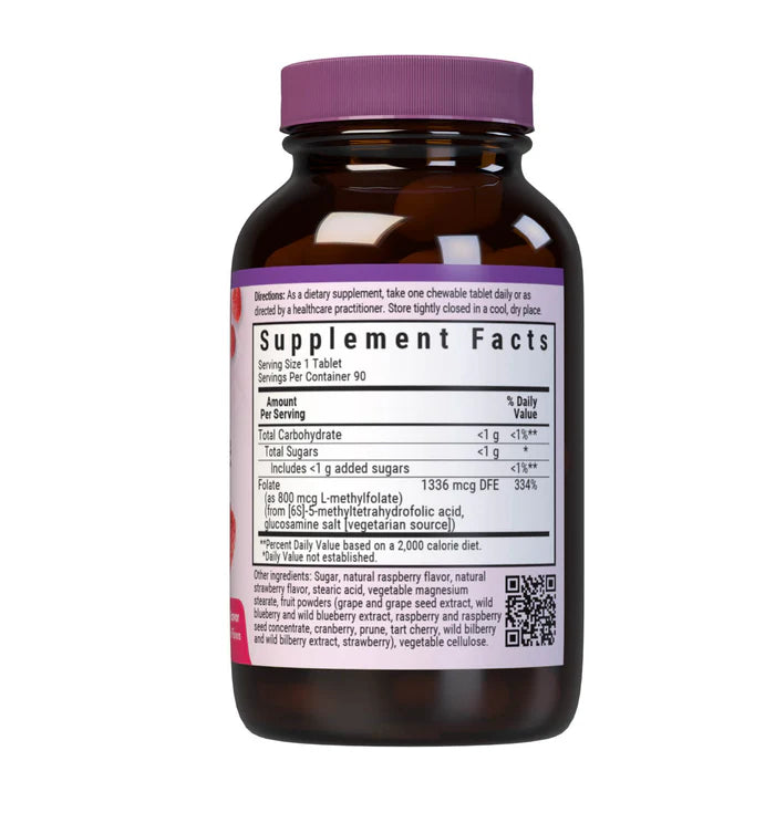 Supplement bottle with purple cap and label on a white background