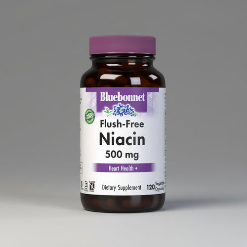 Bluebonnet Niacin supplement bottle on a white background