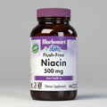 Bluebonnet Niacin 500 mg dietary supplement bottle on a white background