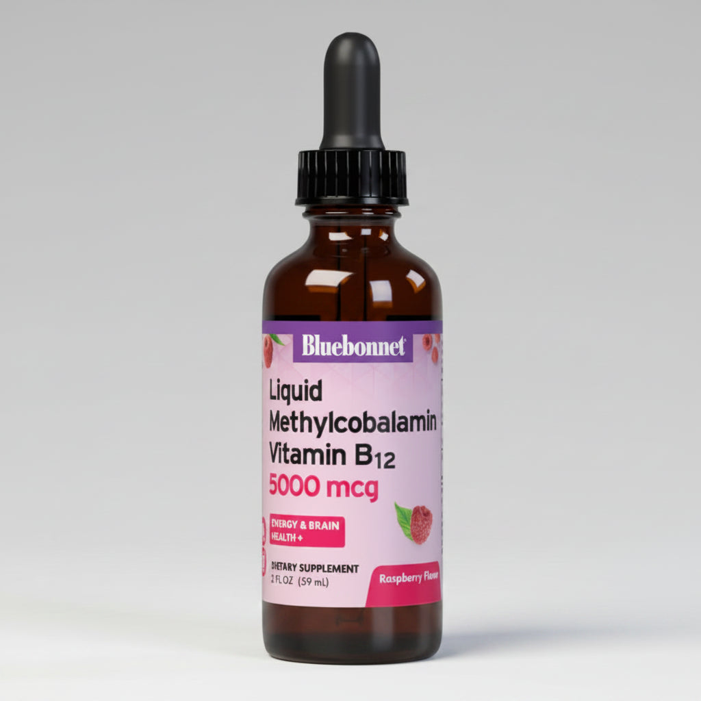 Bottle of Bluebonnet Liquid Methylcobalamin Vitamin B12 on a white background