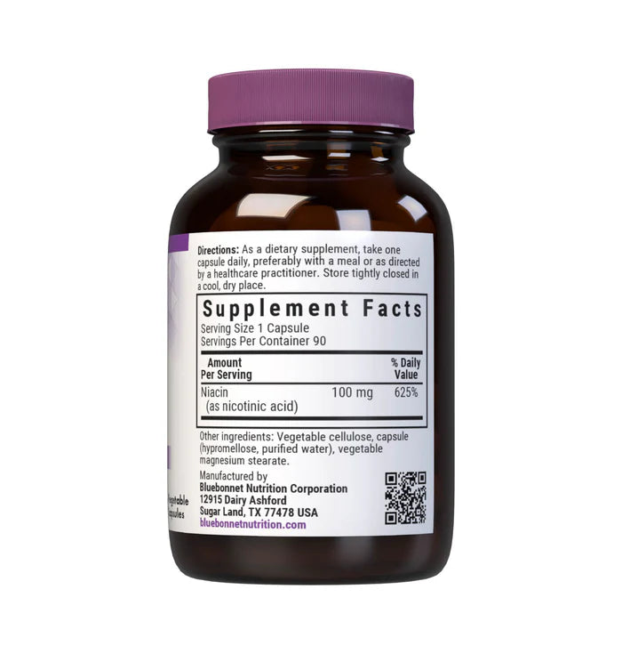 Supplement bottle with purple cap and label on a white background