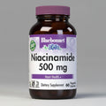Bluebonnet Niacinamide 500 mg dietary supplement bottle on a white background