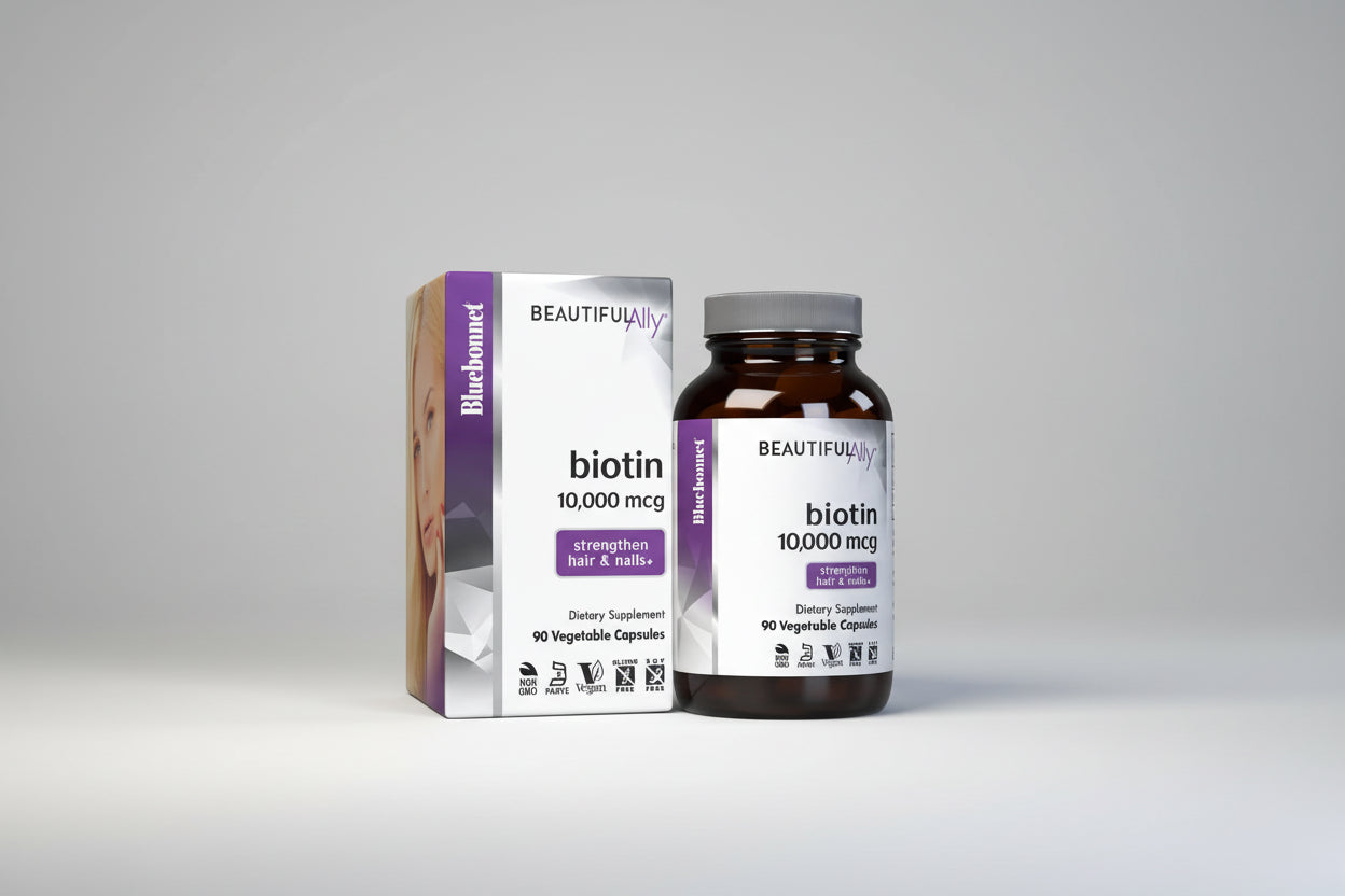 Bluebonnet Biotin supplement packaging on a white background
