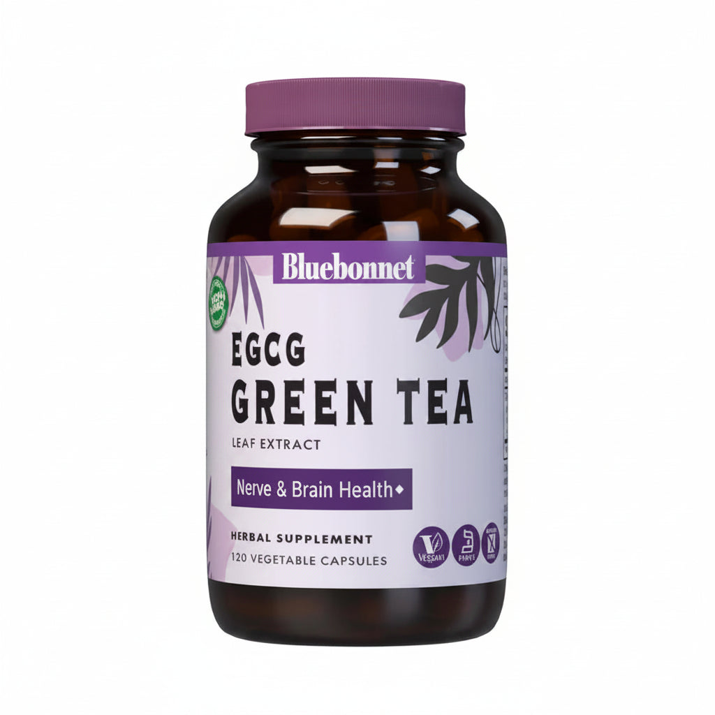 Bluebonnet EGCG Green Tea supplement bottle on a white background
