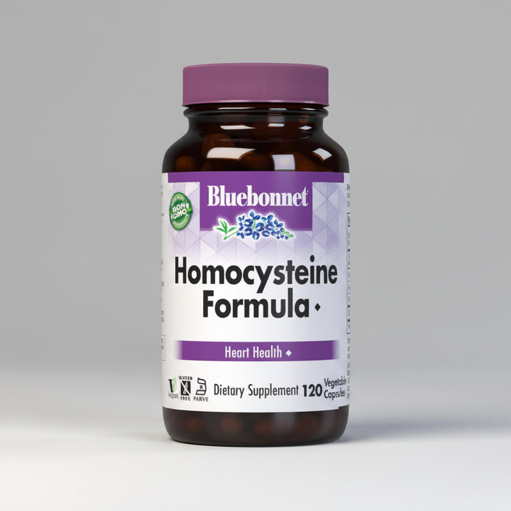 Bluebonnet Homocysteine Formula dietary supplement bottle on a white background