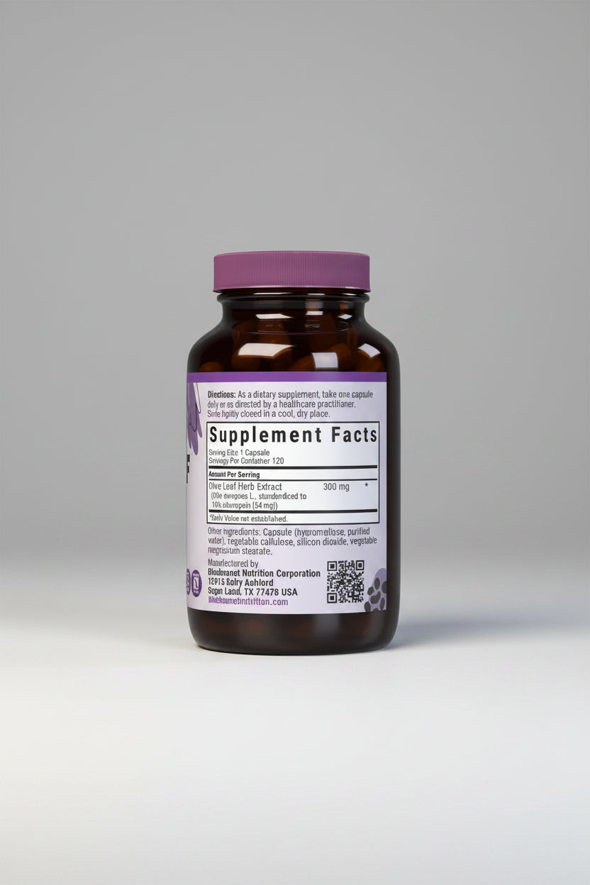 Vitamins bottle with purple cap and label on a white background