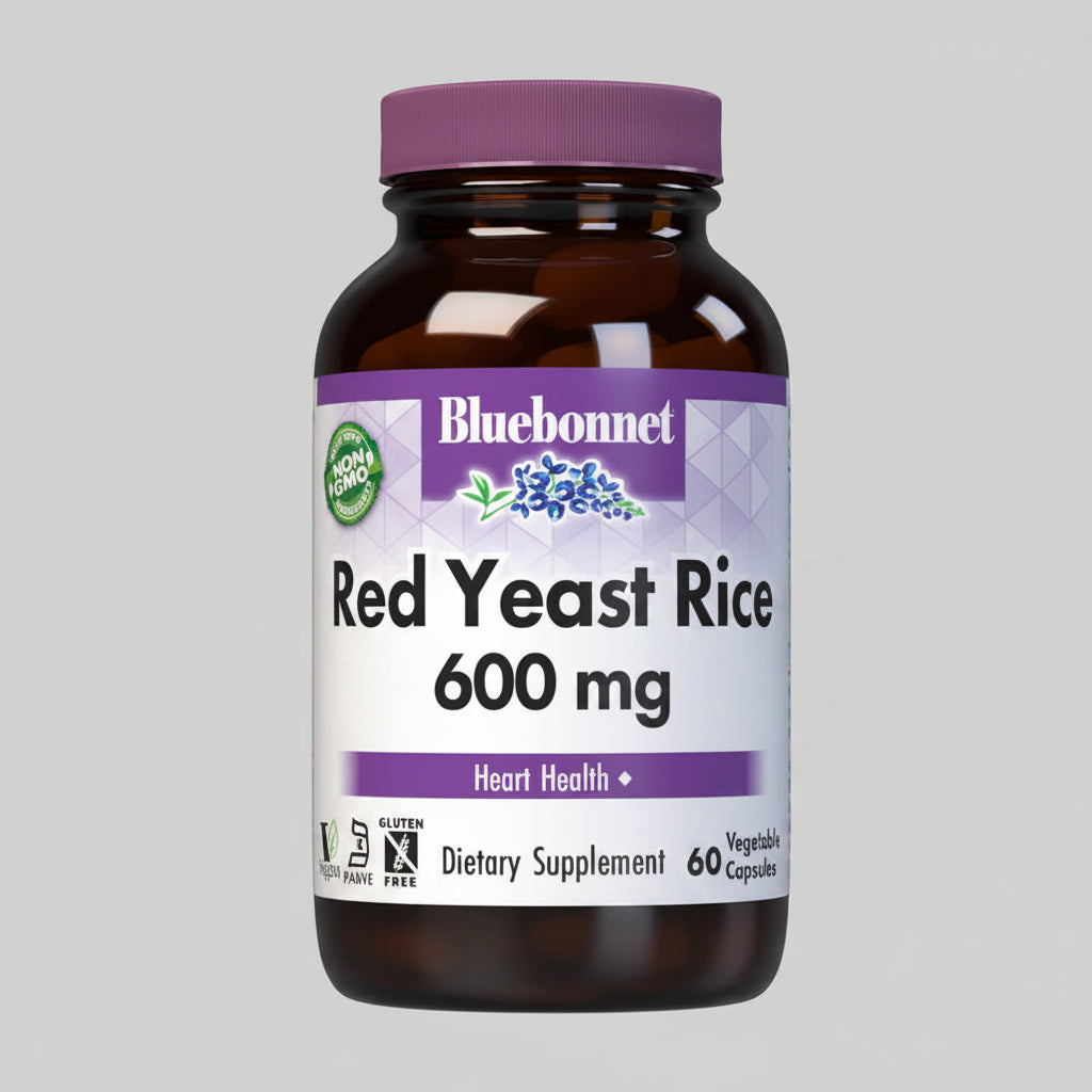 Bluebonnet Red Yeast Rice supplement bottle on a white background