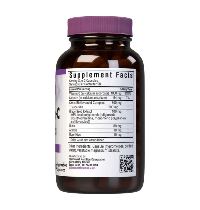 Supplement bottle with purple cap and label on a white background