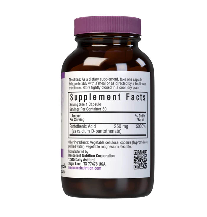 Supplement bottle with purple cap and label on a white background