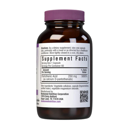 Supplement bottle with purple cap and label on a white background