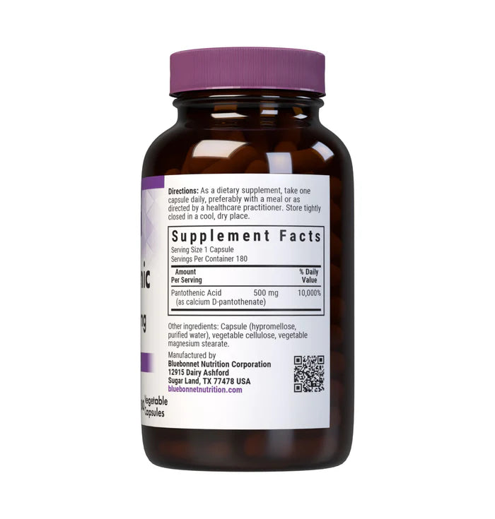 Supplement bottle with purple cap and label on a white background