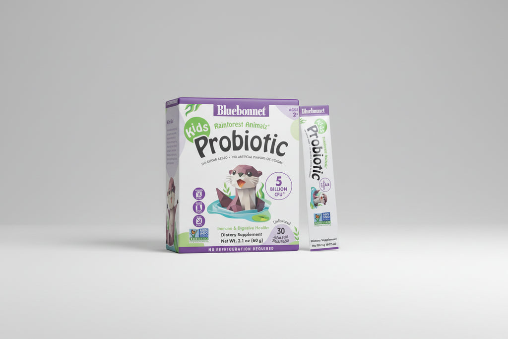 Blueberry Kids Probiotic package on a gray background