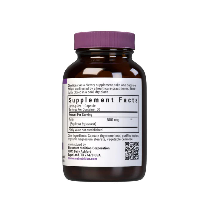 Supplement bottle with purple cap and label on a white background