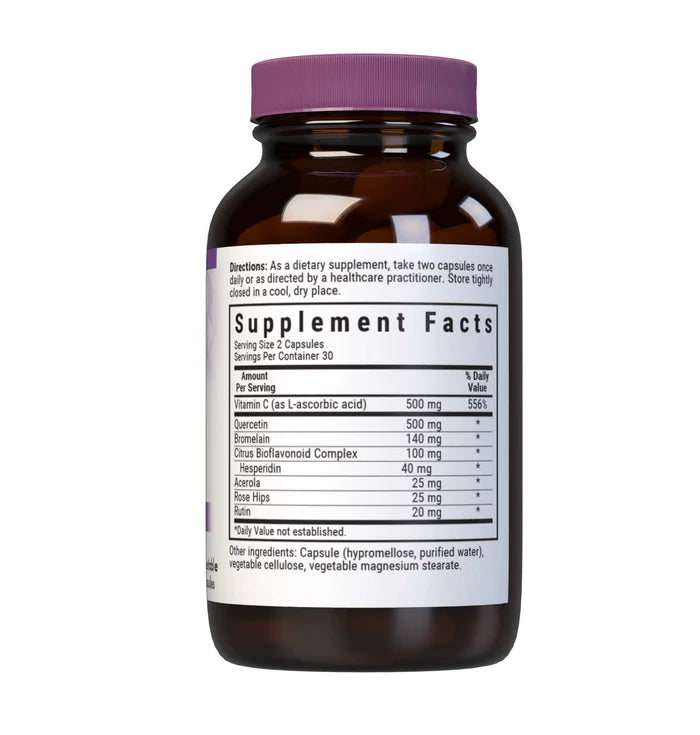 Supplement bottle with a purple cap and label on a white background