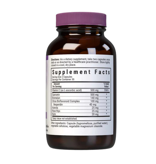 Supplement bottle with a purple cap and label on a white background