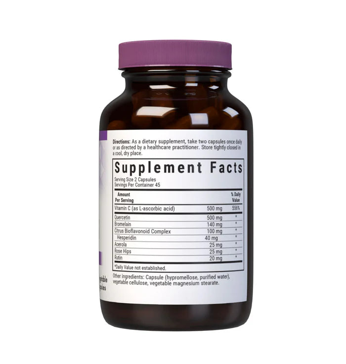Supplement bottle with purple cap and label on a white background