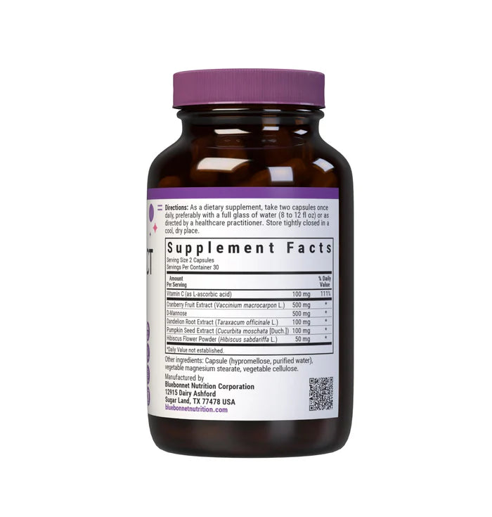 Supplement bottle with purple cap and label on a white background